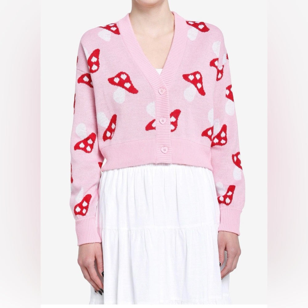 Hot Topic Sweet Society  Heart mushroom girls crop cardigan size L